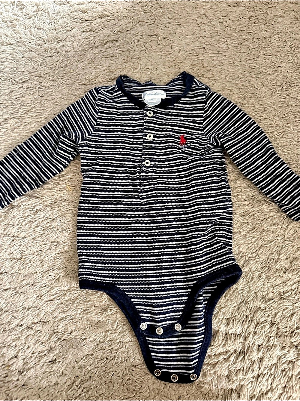 Ralph Lauren Striped Cotton Henley Bodysuit Navy & White Baby